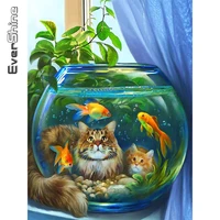evershine 5d diamond embroidery cat animal diamond painting fish picture of rhinestone mosaic new arrival home decoration