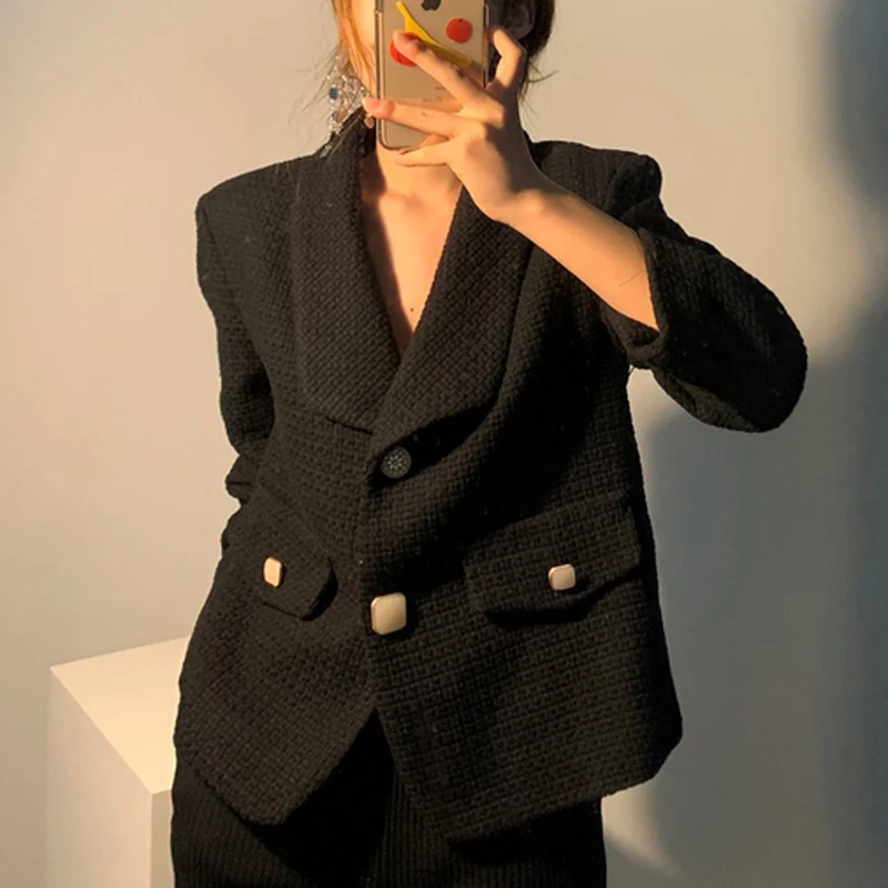 Офисные женские блейзеры с отложным воротником однобортные Пиджаки длинным