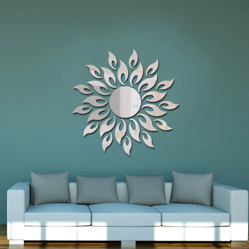 

3D Sun Flower Mirror Wall Stickers Living Room Bedroom Acrylic Silver Gold Stereo Wall Stickers Home Decoration Mirror Stickers