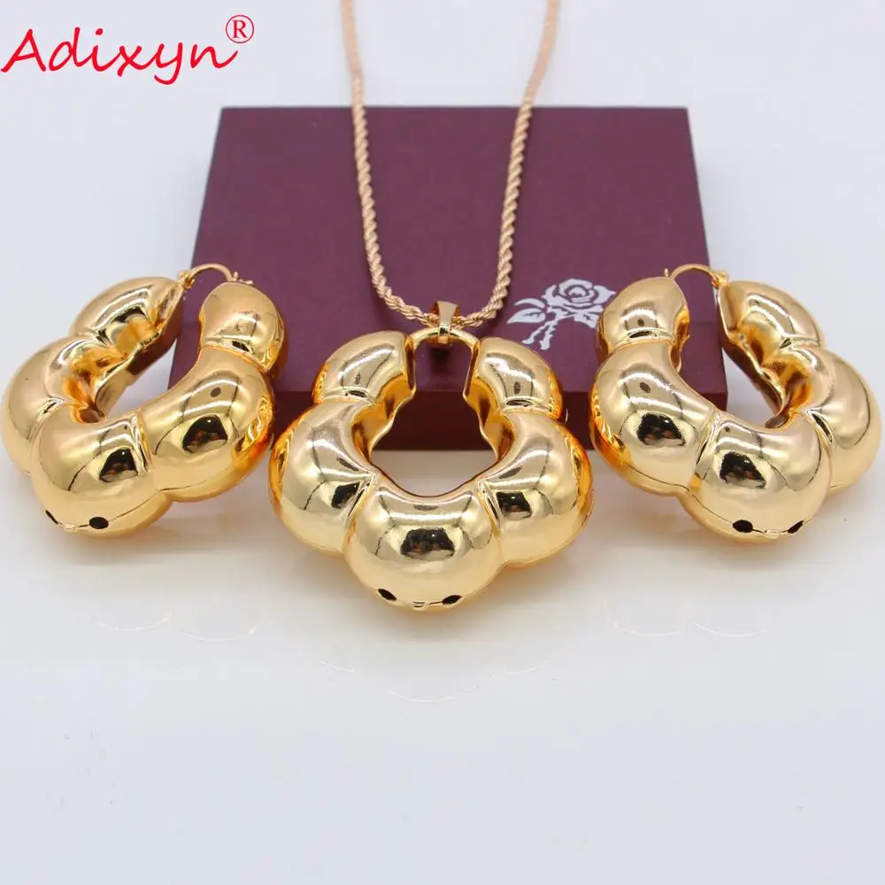 Adixyn розовое золото цвет Ювелирные наборы полые роскошные круглые ожерелье и