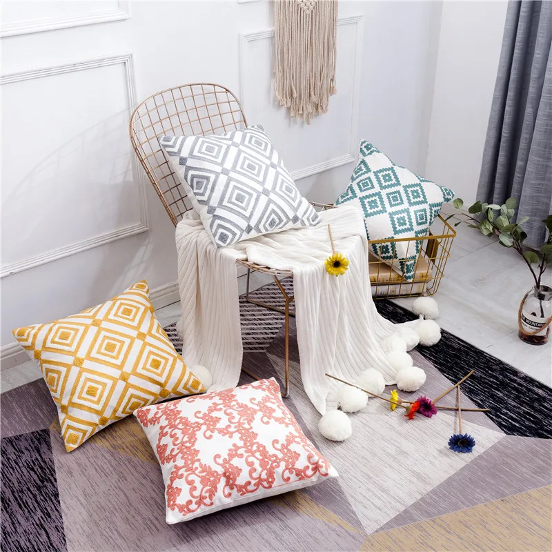 

Geometric Cushion Cover Nordic Style Pillow Cover Chic Home Decor Cotton Embroidery Luxury Decorative Pillow Case 45cmx45cm