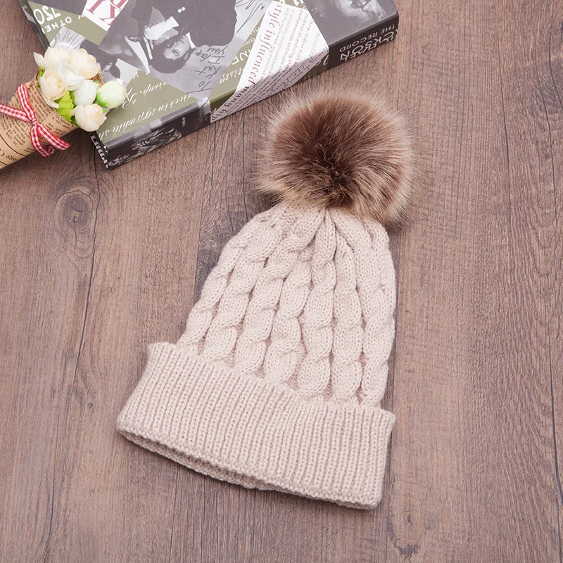 Вязаный искусственный помпон из меха енота для шапки женские зимние теплые