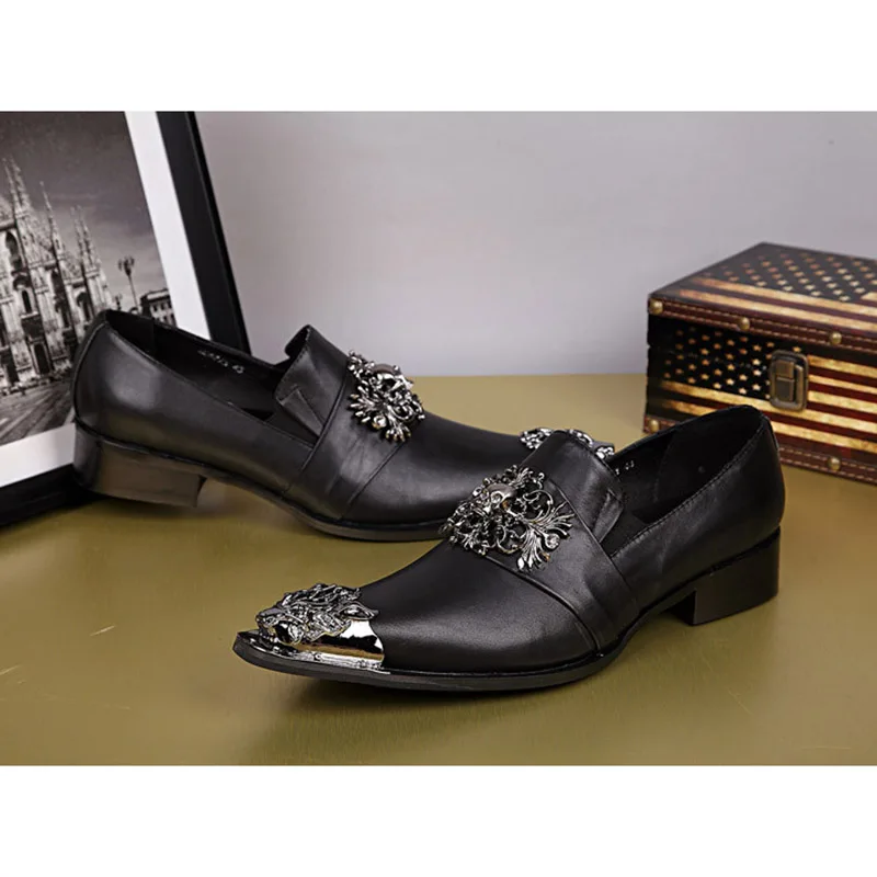 Batzuzhi поступление мужские черные кожаные туфли рок-стиль Индивидуальные