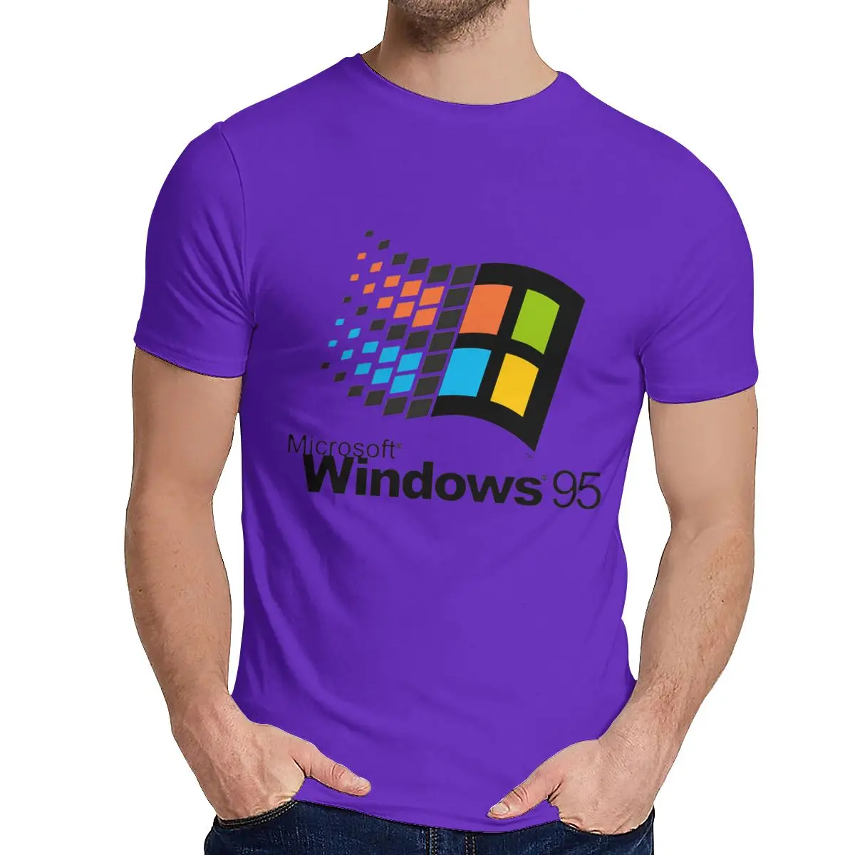 Винтаж Windows 95 Vaporwave футболка для мужчин лето прохладный человек хлопок короткий рукав круглый воротник - Цвет: Фиолетовый