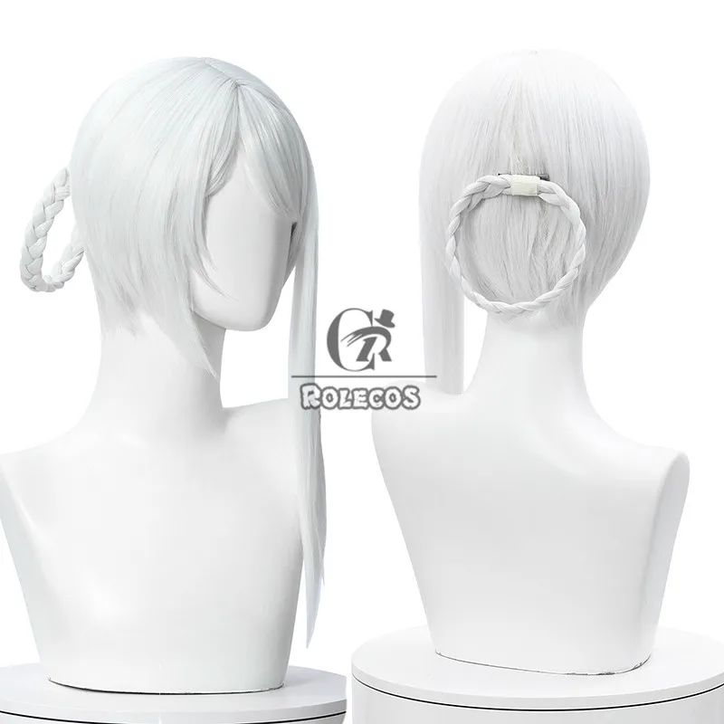 ROLECOS NieR RepliCant Kaine Cosplay Wig Sliver White Braided Wigs with Bangs Synthetic Hair Heat Resistant