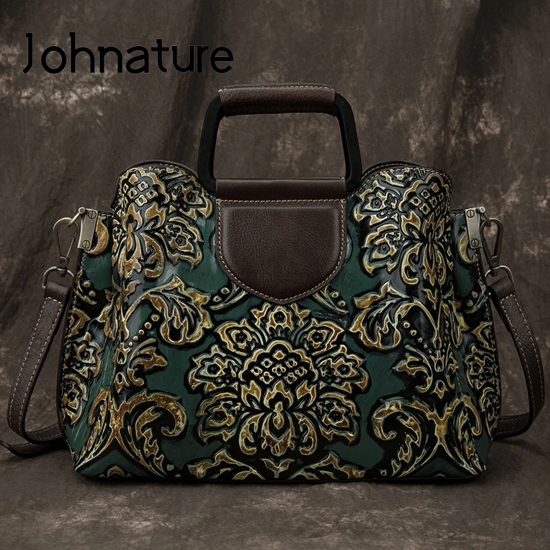 

Женская сумка ручной работы Johnature, винтажная сумка-мессенджер из натуральной воловьей кожи с цветочным рисунком, сумка на плечо, 2022