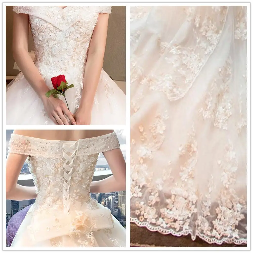 Роскошное белое свадебное платье с открытыми плечами ручной работы кружевной