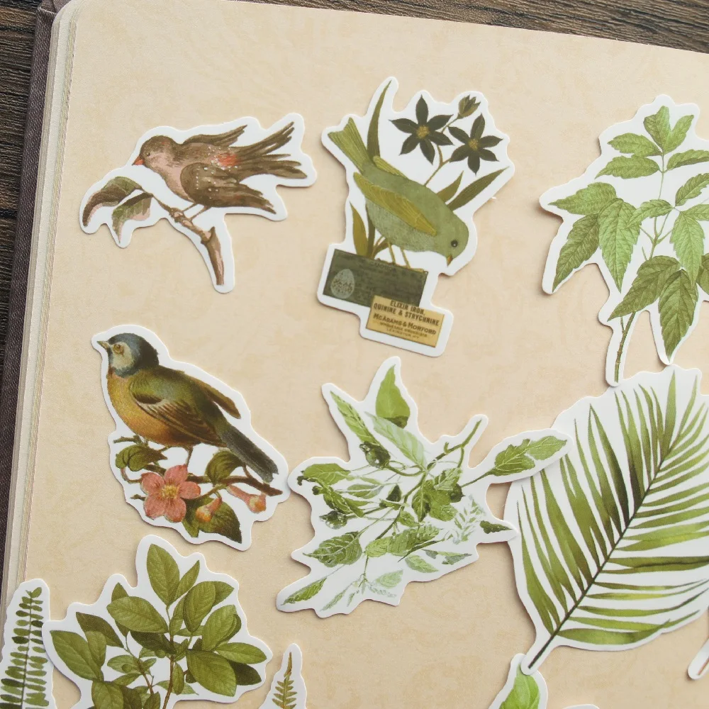 

48pcs Green Fern Eucalyptus Leaf Fruit Bird Tropical Style Paper Sticker Scrapbooking DIY Gift Packing Label Decoration Tag