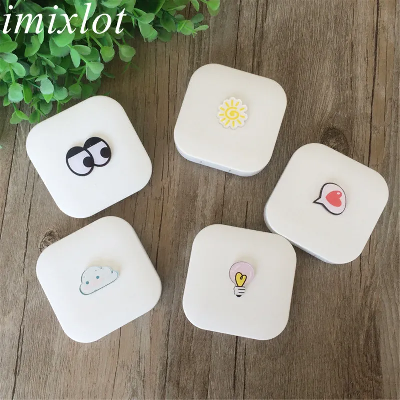 Imixlot New Fashion White Black Cartoon Sun Heart Eye Bulb Cloud Pattern Contact Lens Case Travel Portable Pocket Kit | Аксессуары для