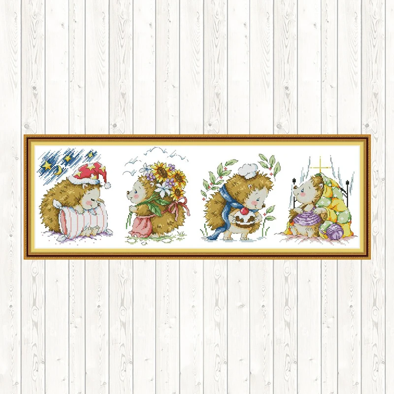 Набор для вышивки крестиком Счастливый маленький ежик 14ct DMC 11ct | Дом и сад