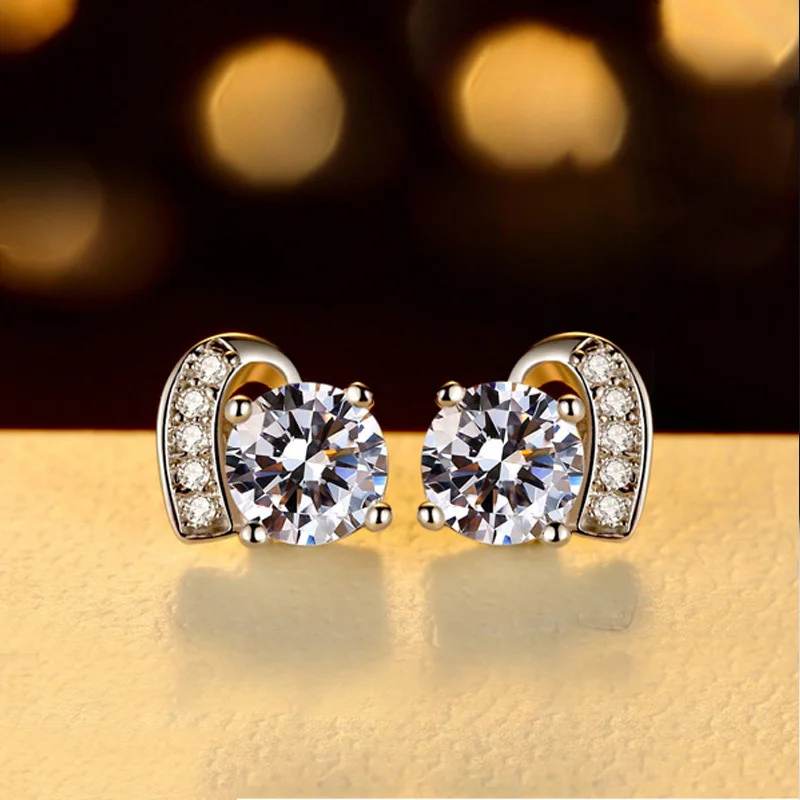 Женские серьги в форме сердца с кристаллами 925 пробы Серьги синим цирконием