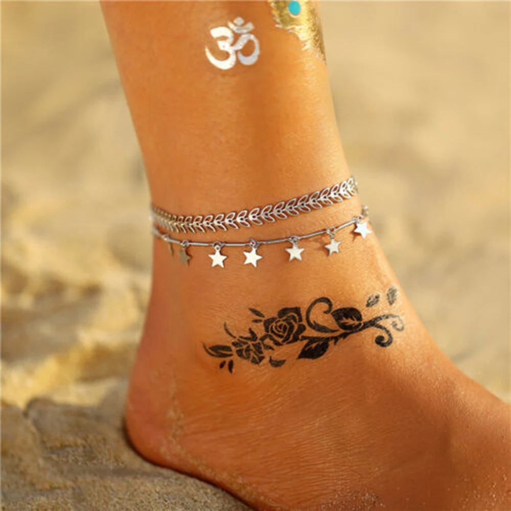 Модный ножной браслет с листьями набор из двух предметов богемный со звездами
