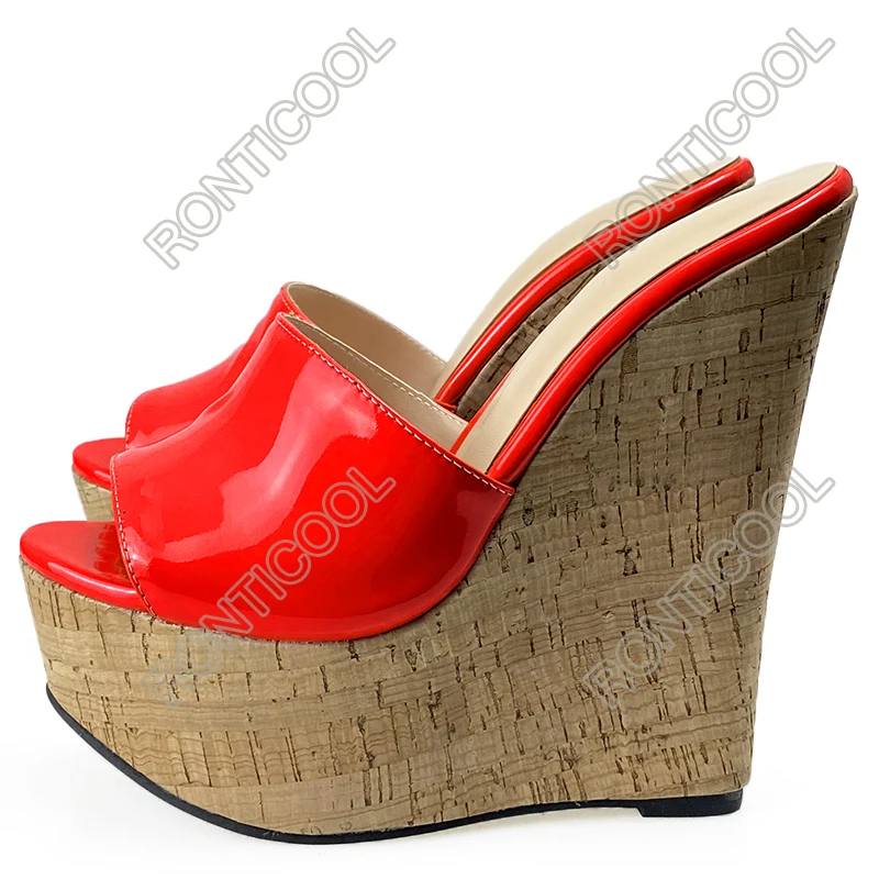 Босоножки женские Ronticool из лакированной кожи с открытым носком 10 цветов большие