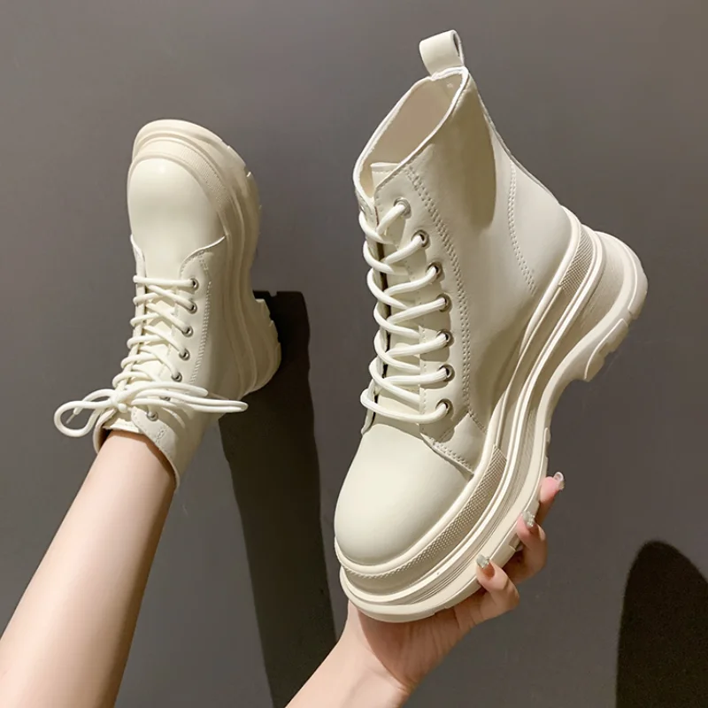 

Women Boots 2021 Fashion Lace-up Platform Shoes Woman Ankle Boot Wedges Casual Chunky Motorcycle Boots Women Shoes Botas Mujer
