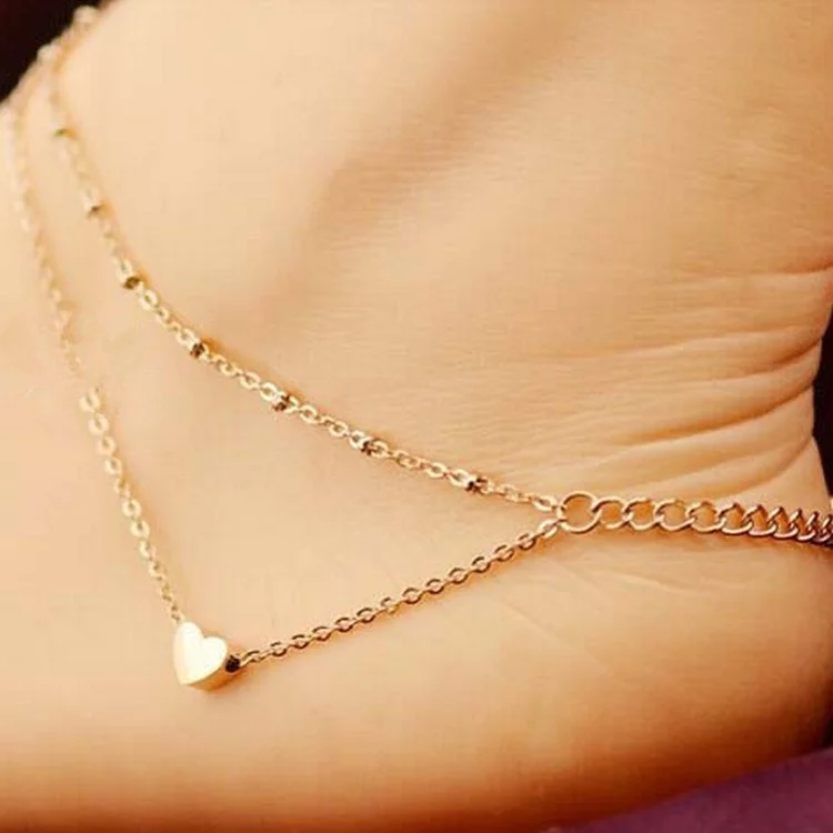 

Women's Anklet Bohemian Double Layered Heart Anklet Summer Beach Anklets On Foot Ankle Bracelets For Women Leg Chain