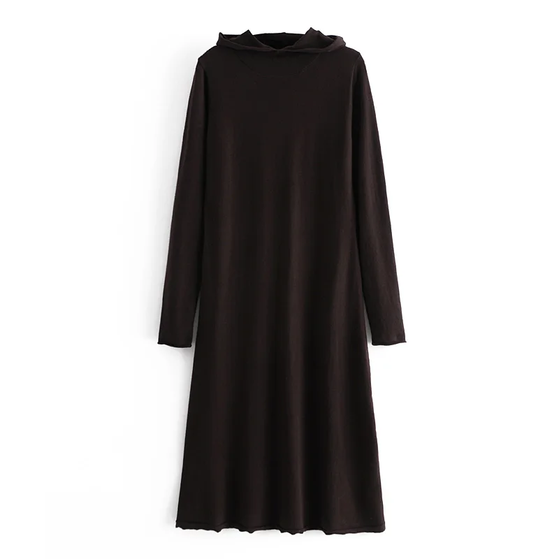 

Long Knit Dress With Cap Autumn New Long-Sleeve Sweater Skirt With Stand-Up Collar And Hooded 2020