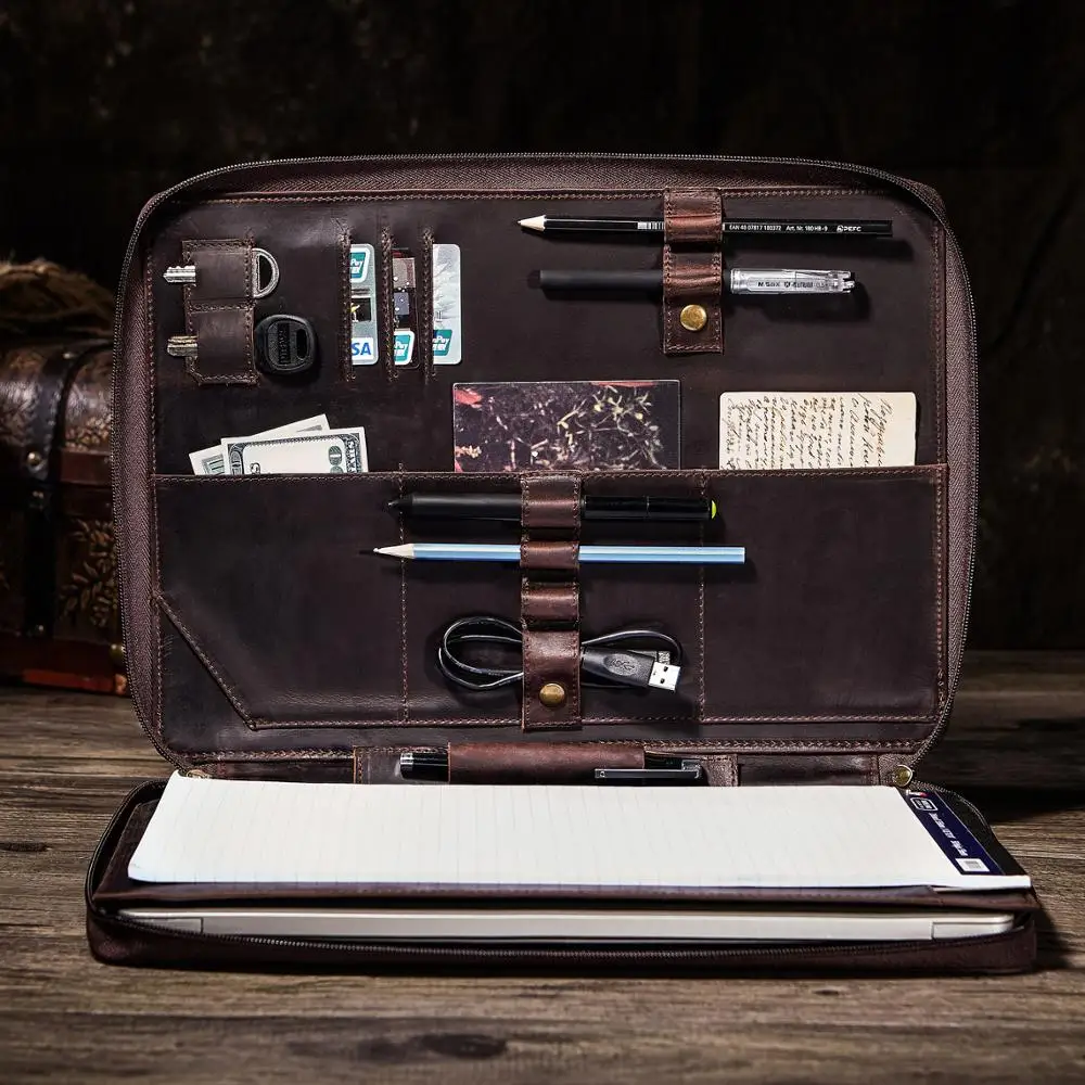 Ручной работы Бизнес кожаный портфель органайзеры Органайзер с ручкой и