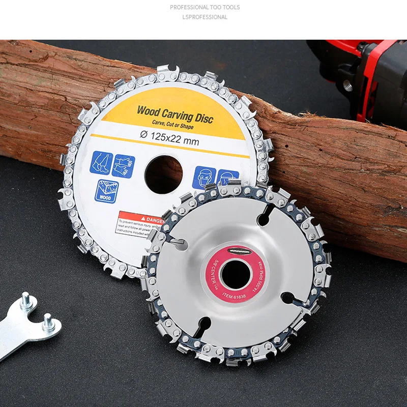 

5Inch Woodworking Chainsaw Disc Polishing Corner 14 Gears Cutting Wood Chip Slotted Saw Blade Carving Disc Angle Grinding Tool