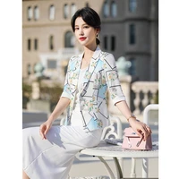 printed small suit jacket womenspring and summer new korean style fashion one button slim temperament short casual suit jacket