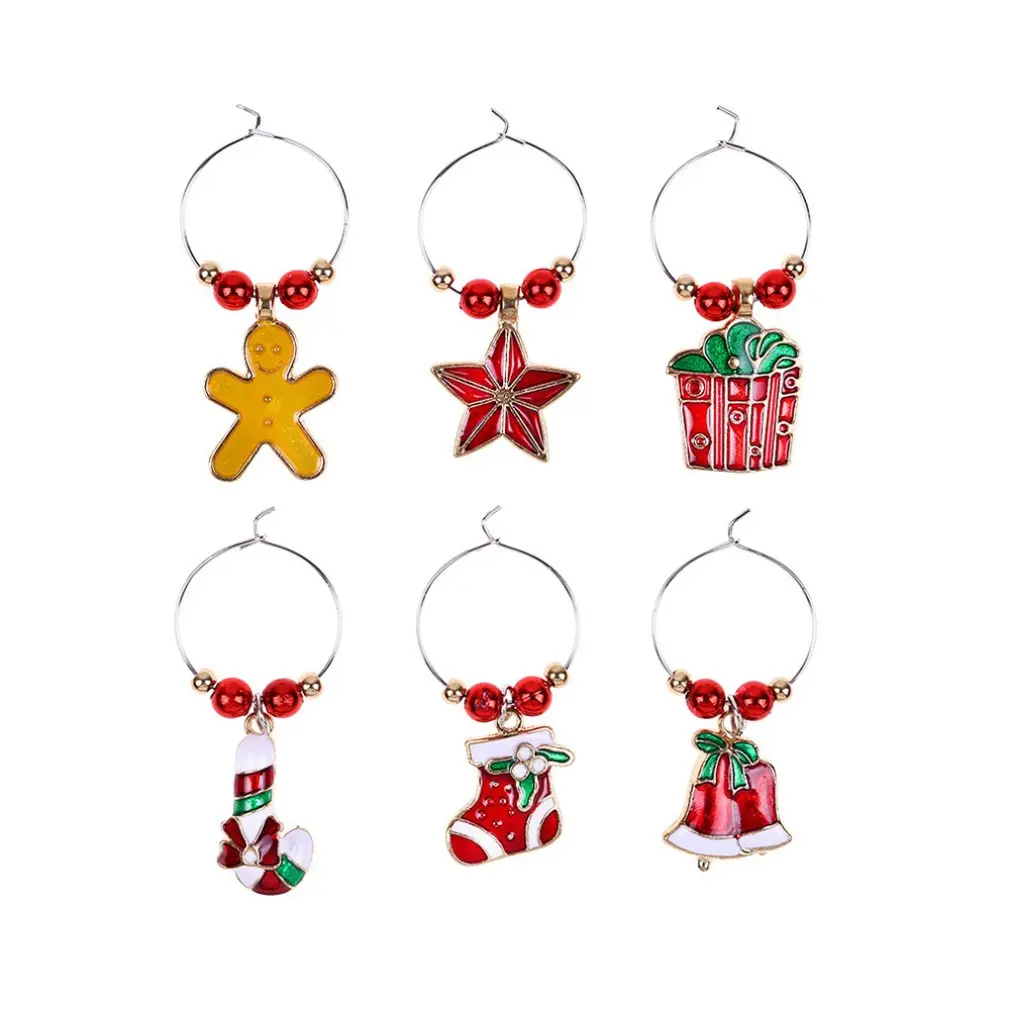 6 шт./лот рождественские украшения для Винных Бокалов подвески вечерние