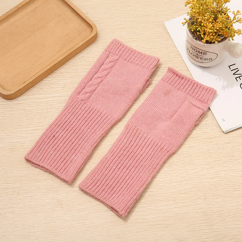 

Women Semi-Long Autumn Winter Knitted Gloves Half Fingered Gloves Hand Warmer Girls Rhombus Soft Mitten Arm Sleeves Glove