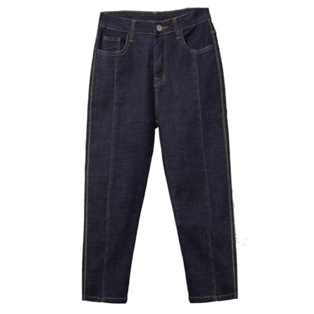 

Women Denim Pencil Pants Summer Pockets Button Skinny Calf Length Jeans Casual Stretch 3/4 Trousers Plus Size Female Capris