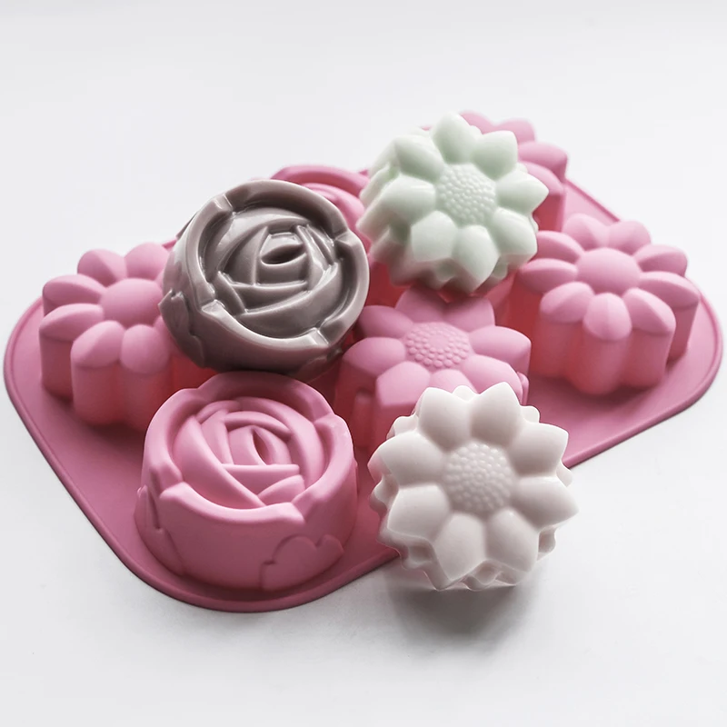 

6 Holes Flower Shaped Silicone Mould DIY Handmade Candle Cake Baking Soap Moulds Mold Kitchen Tools