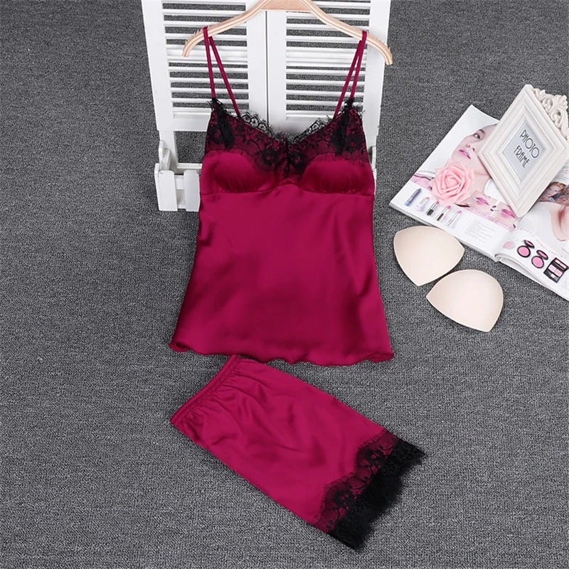 Сексуальный кружевной женский пижамный комплект с v образным вырезом летняя