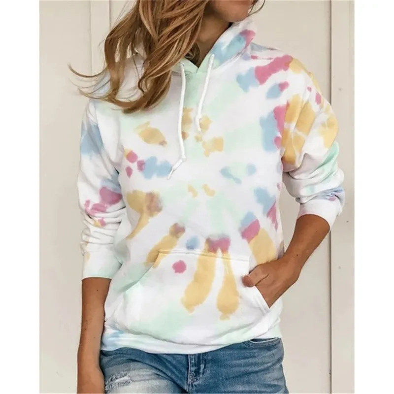 

Fashion Women Tie Dye Hoodies and Sweatshirt Long Sleeve hooded Pullover Top Elegant Autumn truien dames Streetwear