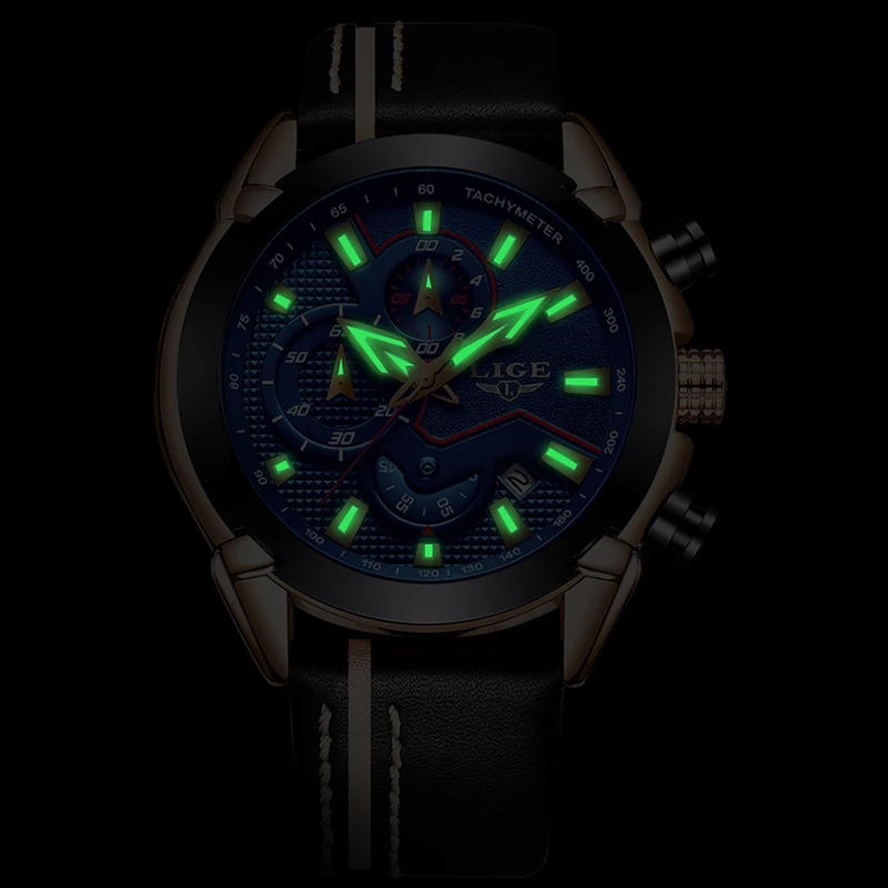 Часы наручные LIGE Мужские кварцевые брендовые Роскошные спортивные