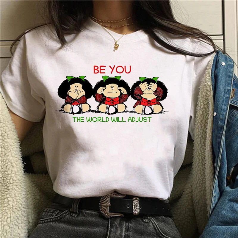 

Female T-shirt cartoon PAZ Mafalda or QUIERO Cafe printed female graphic T-shirt Harajuku funny T-shirt female tops Tee