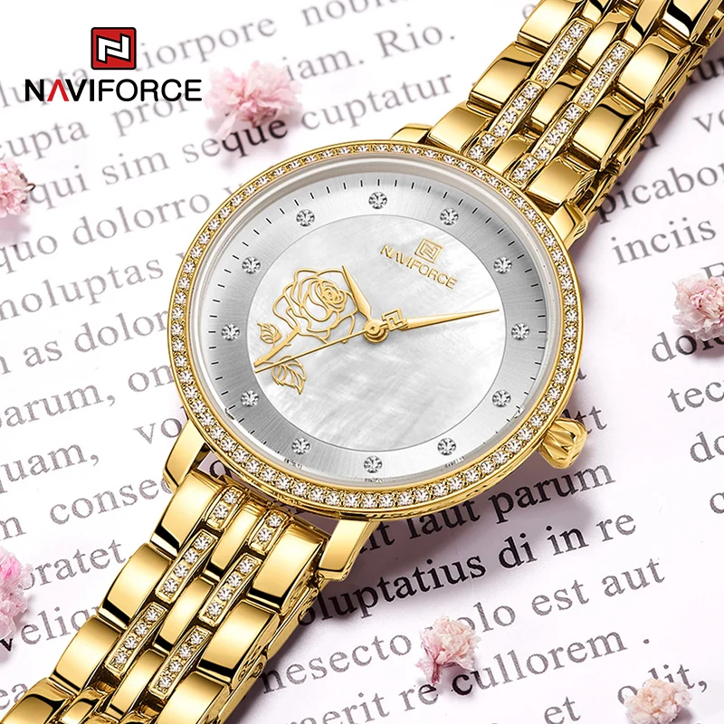 

NAVIFORCE New Watch Ladies Fashion Dating Stainless Steel Waterproof Quartz Watch Simple Girl Diamond Clock Relogio Feminino
