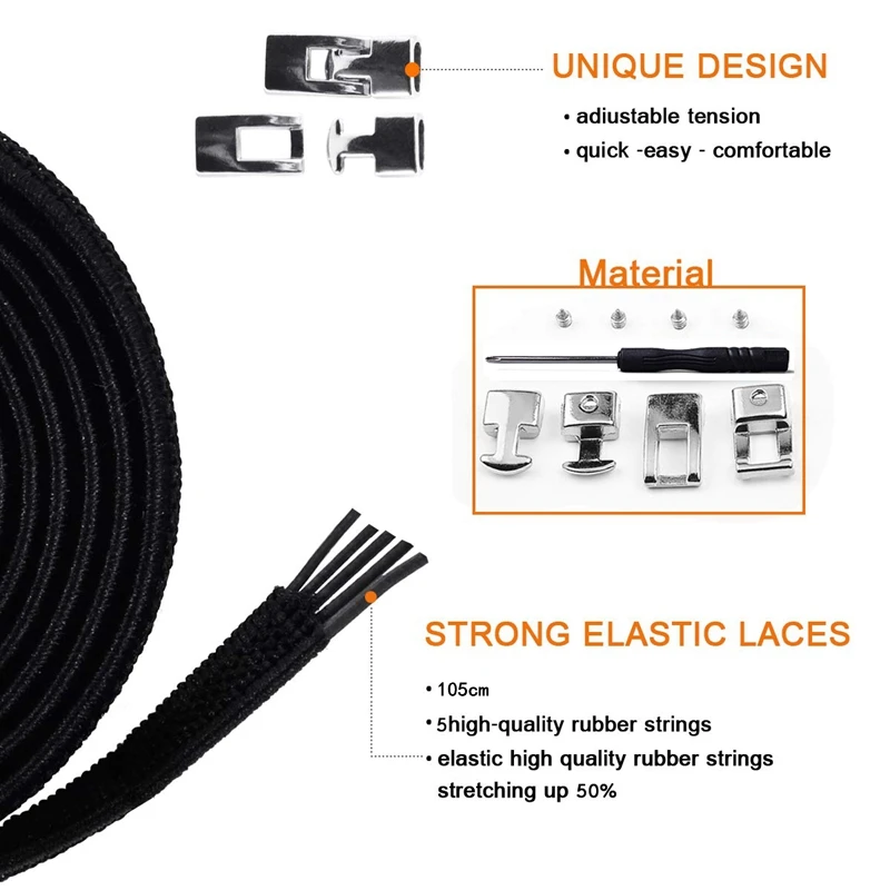 Elastic Cross buckle ShoeLaces New 1 Second Quick No Tie Shoe laces Kids Adult Unisex Sneakers Shoelace Lazy Laces Strings