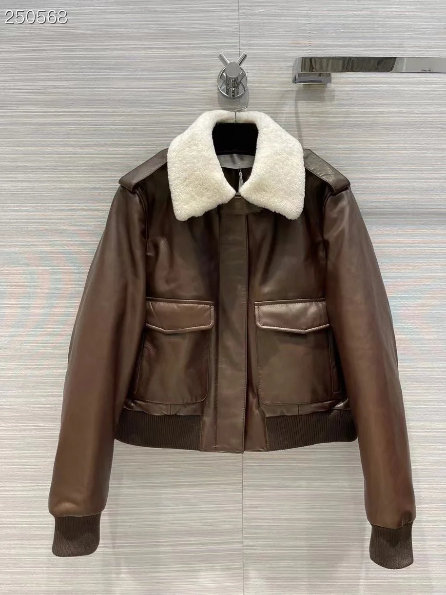 

Женский пуховик из натуральной овечьей кожи, подиумный роскошный дизайн 100%, однотонное пальто, верхняя одежда, 2021