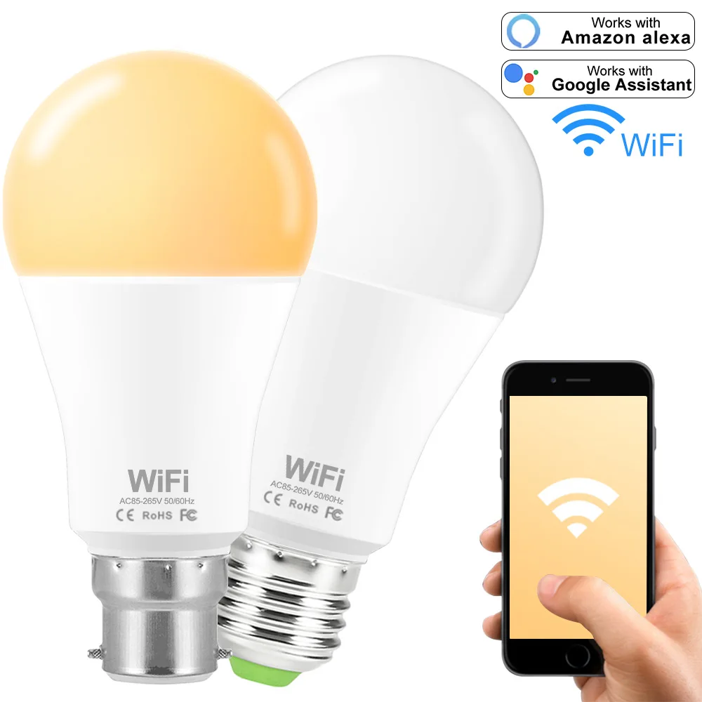 Умная Светодиодная лампа E27 B22 WiFi с регулируемой яркостью 15 Вт беспроводное
