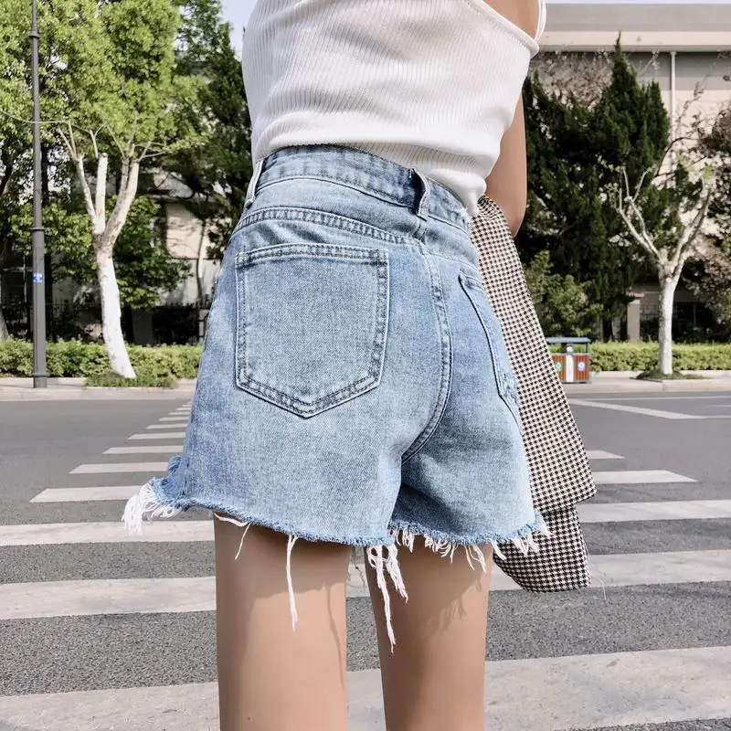 Женские рваные джинсовые шорты винтажные с высокой талией стильные потертые