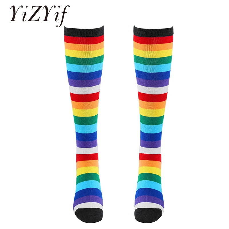 

2 Pairs Womens Rainbow Stripes Stockings Over the Calf Stockings Stretchy Knee High Stockings for Autumn Winter Stockings Women