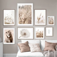 lion reed dandelion quote dry tree beige autumn scape wall art canvas painting posters and prints nordic style living room decor
