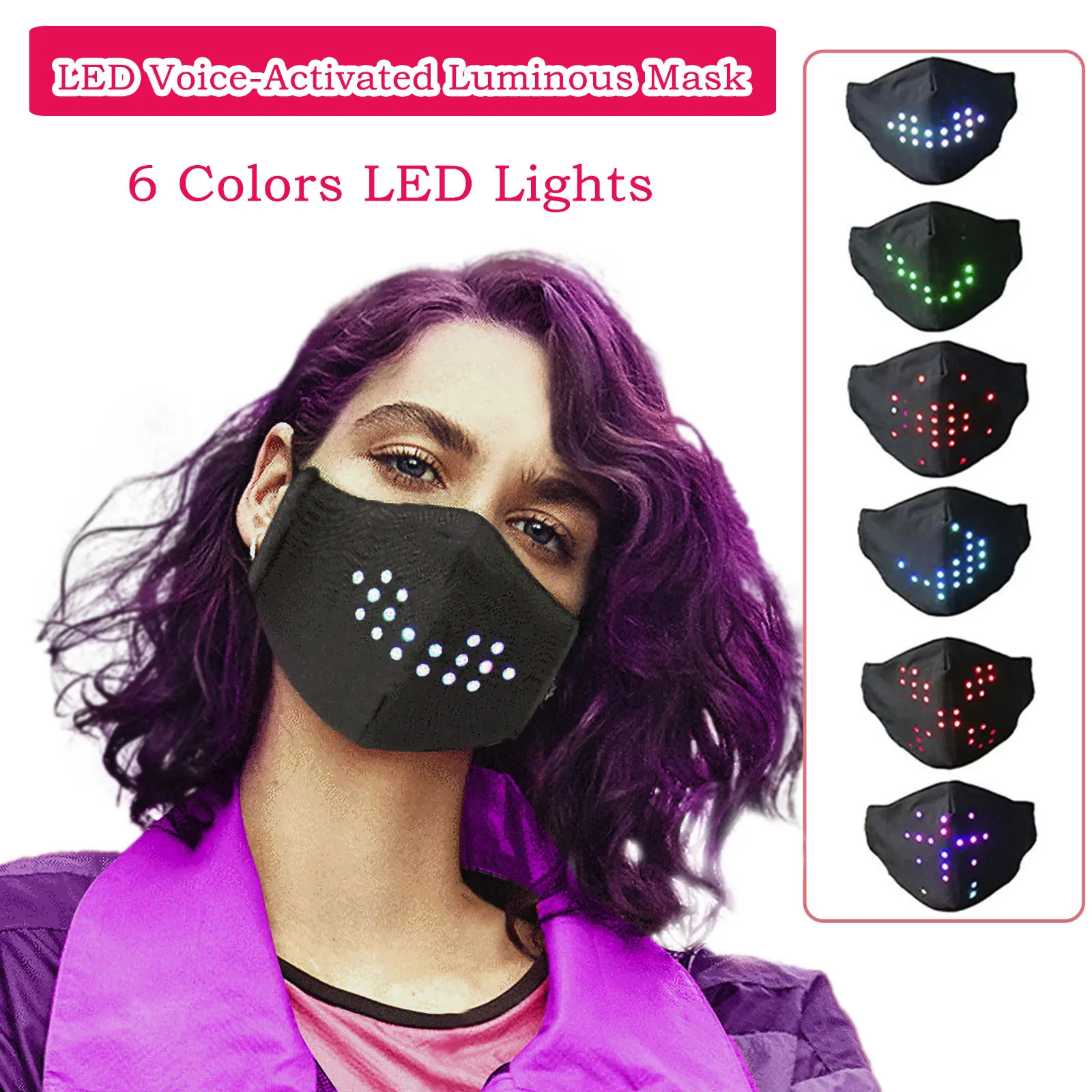 Маска для лица светодиодный голосовые Светящиеся USB циклической зарядки