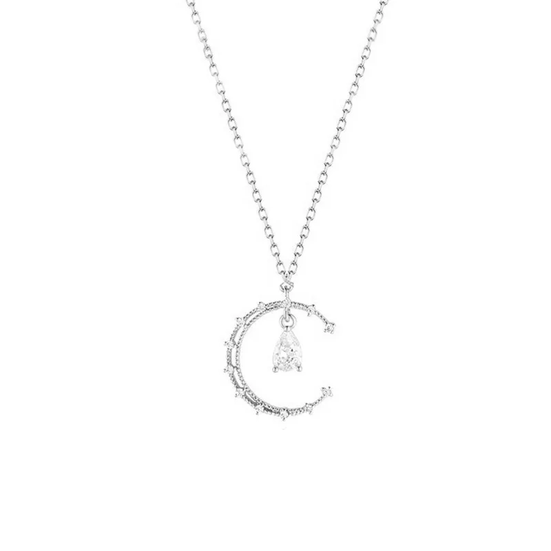 

Delicate Jewelry Moon Shaped Pendant Necklace Sweet Korean Temperament AAA Zircon Necklace Hot Selling For Girl Gifts