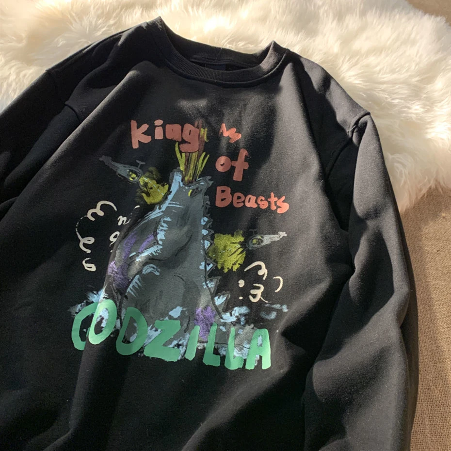 

Свитшот в стиле Харадзюку для подростков, Винтажный Зеленый свитшот с надписью и динозавром, Топ с длинным рукавом, модная одежда, 3 цвета, ос...