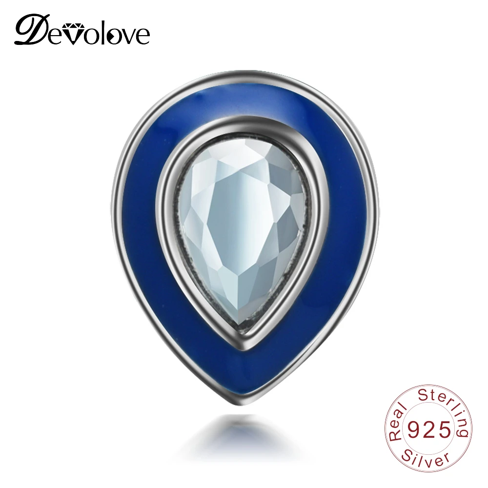 DEVOLOVE 925 серебро рефлексионы клип Подвески синий эмаль кристалл с бисером для