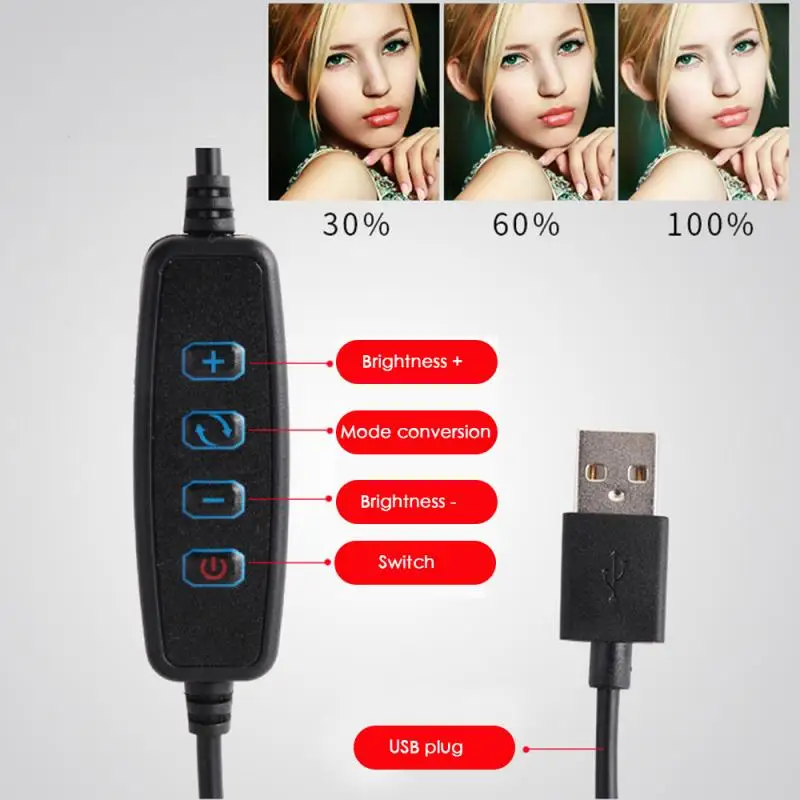 Светодиодный кольцевой светильник для селфи 16 см с регулируемой яркостью камеры