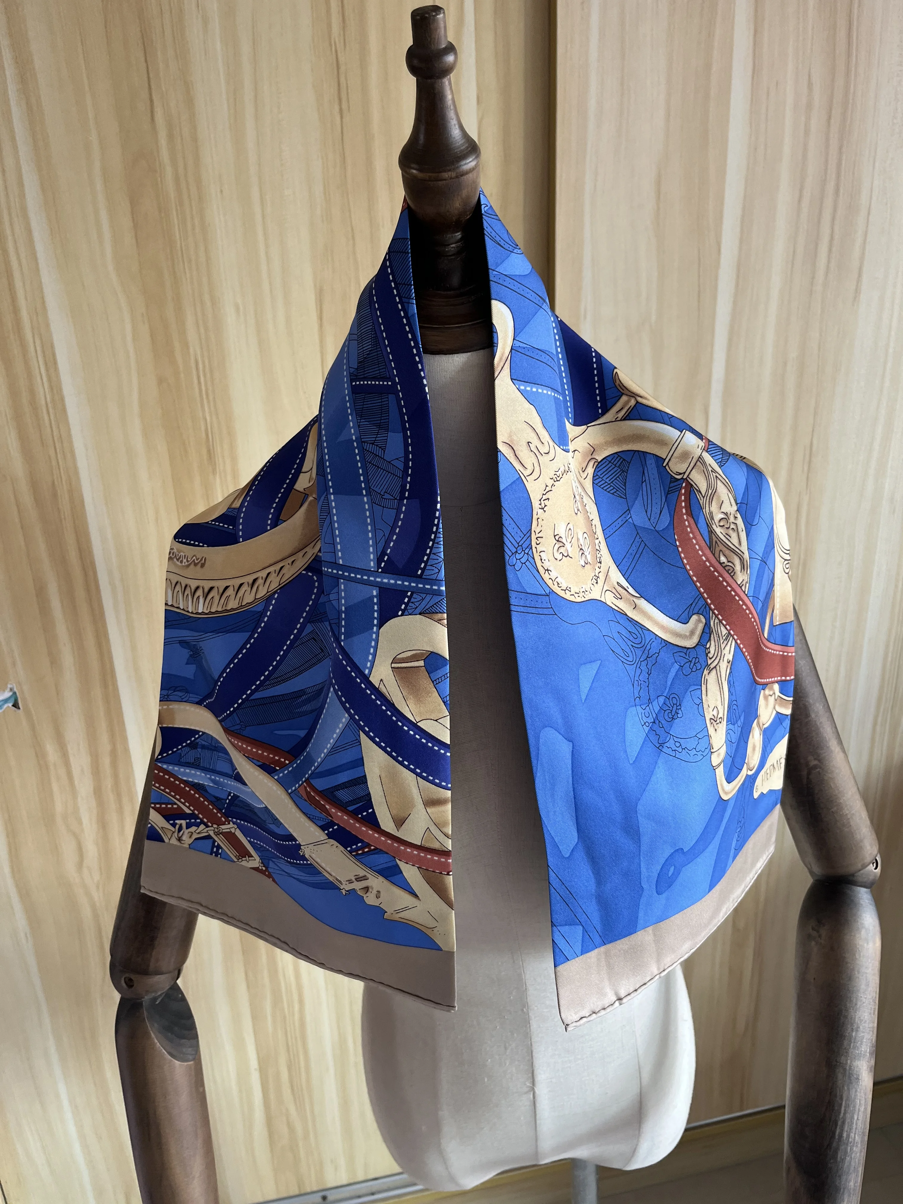 

2021 Новое поступление модный элегантный синий шарф-цепочка 100% шелковый шарф 90*90 см квадратная шаль саржевая накидка для женщин и девушек