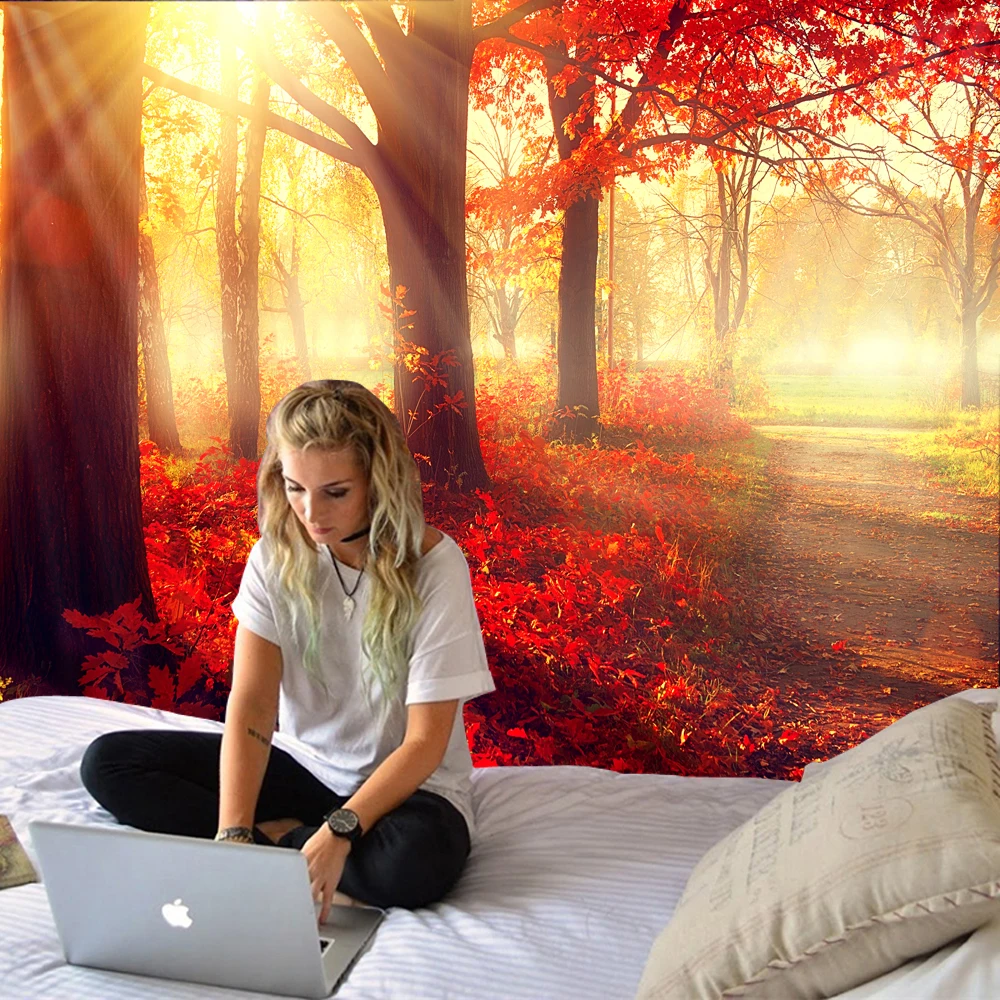 

Autumn beauty maple tree tapestry holiday scene decoration background wall decoration hanging cloth