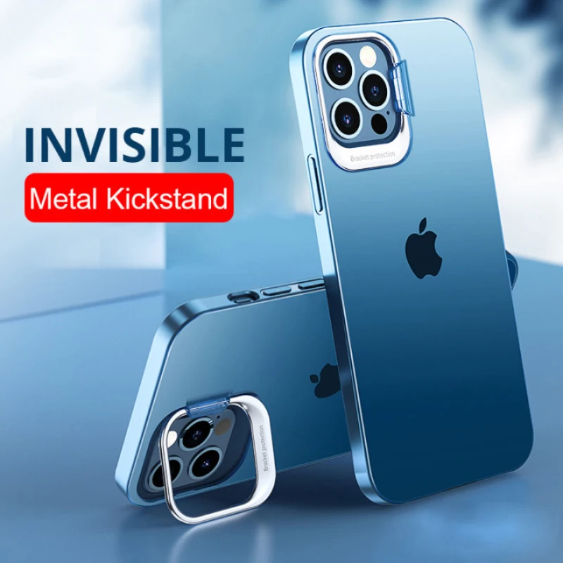 Invisible Kickstand Ultra Thin Phone Case For iPhone 13 Pro 12 11 Pro Max Hard PC Shockproof Clear Camera protection Back Cover