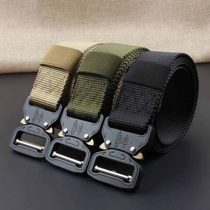 

Tactical Belt Military 3.8Cm Wide Army Nylon Waist Belts Quick Release 125Cm Hunting Training Strong Metal Buckle Police Mens