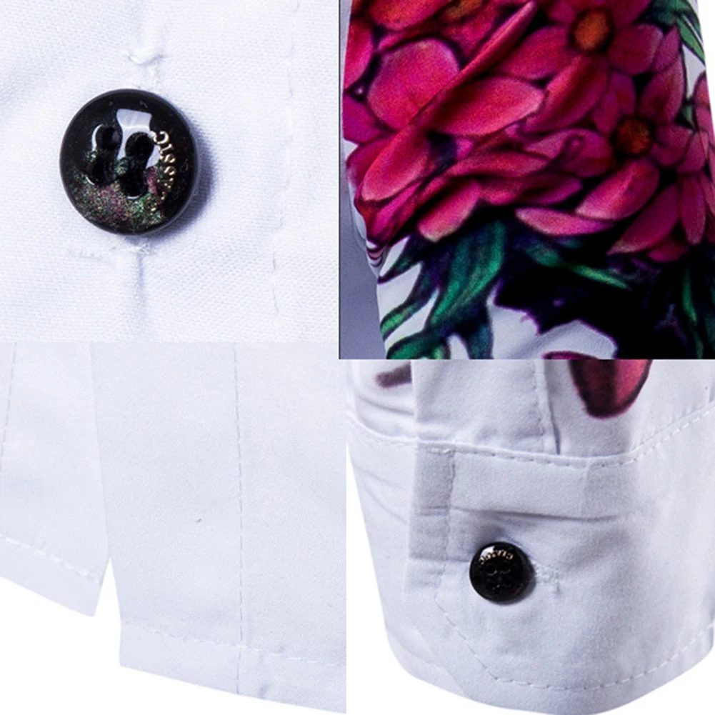

2021New Fashion Spring Summer Casual Men's Shirt Men Solid Color Floral Print Long Sleeve Buttons Down Slim Shirt Blouse