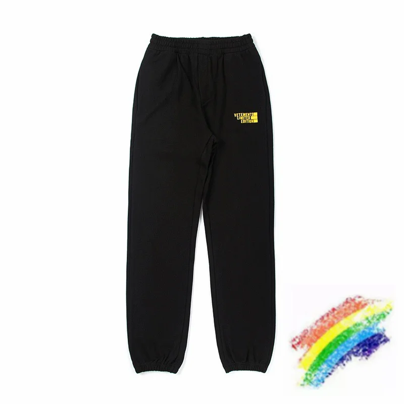 

Yellow Logo Vetements Sweatpants Men Women 1:1 High Quality Vetements Limited Edition Pants Tag Label VTM Trousers