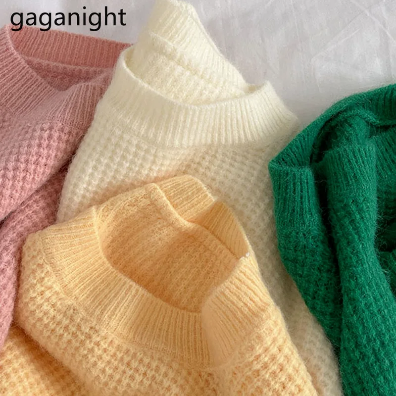 

Gaganight Женский пуловер 2021 Весна Осень Новый корейский шикарный Милый однотонный свободный круглый вырез с длинными рукавами Женский Топ
